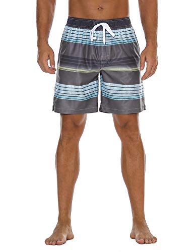 Unitop Men's Stretch Board Shorts Walking Shorts Quick Dry Tropical Holiday Party Gray and Blue 28