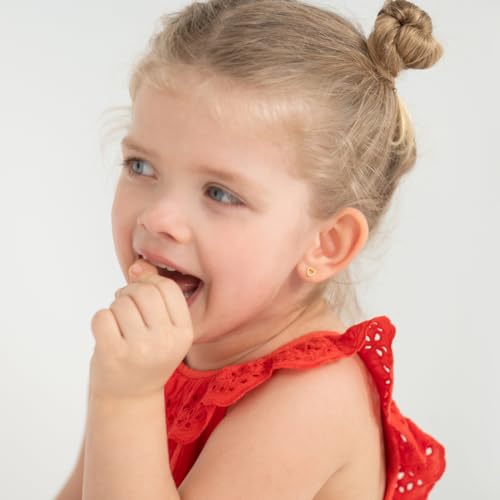 14k Yellow Gold Young Girls Tiny 5mm Open Heart Screw Back Earrings for Children - Simple * Classic Heart Earrings with Safety Screw Locking Backs - Little Heart Earrings for Toddlers2