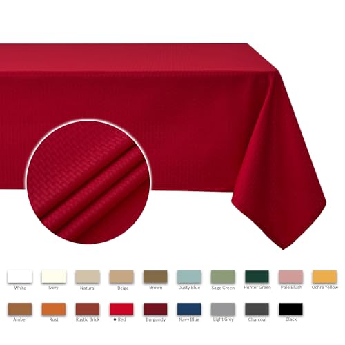 maxmill Rectangle Christmas Tablecloth Weaved Texture Waterproof Spillproof Wrinkle Free Table Cloth, Kitchen Dining Room Decoration, Holiday Party, Banquet Event Dinner, 52 x 70 Inch, Red – Image 4
