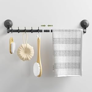 Luxear Zuig handdoekrek, badkamer handdoekhanger 60 cm/30 cm 10 kg zwaar wandmontage zonder boren handdoekenrek voor gebarsten muren, zelfklevende handdoekhouder voor keuken douche badkamer, grijs
