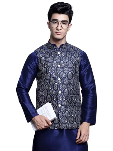 Image of Maple Clothing Men's Nehru Jacket Indian Traditional Vest Brocade Waistcoat Bandhgala Festive Wedding Outfit