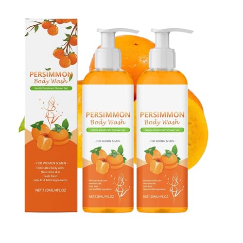 Natural Persimmon Shower Gel for Body Odour Deodorant Persimmon Body Wash & Soap Bar Set for Older People Deep Refreshing & Cleansing Kit for Women and Men 100ml (2pc)