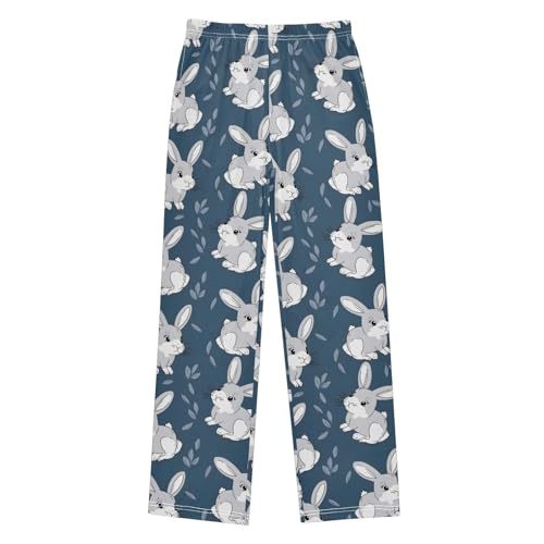 Rabbits Leaves Pajamas Bottoms with Pockets Comfy Pjs Sleepwear Elastic Waistband Pajamas Pants Lounge Pants for 6-14 Years