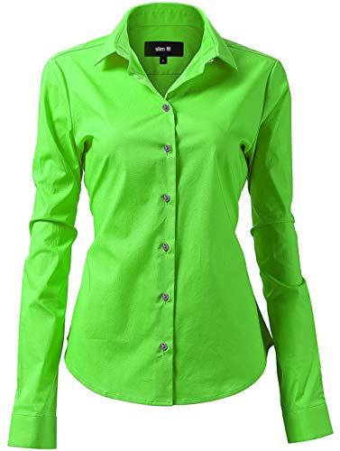 Preisvergleich Produktbild INFLATION Damen Hemd mit Knöpfen Baumwolle Bluse Langarmshirt Figurbetonte Hemdbluse Business Oberteil Arbeithemden Grün 40 / 14