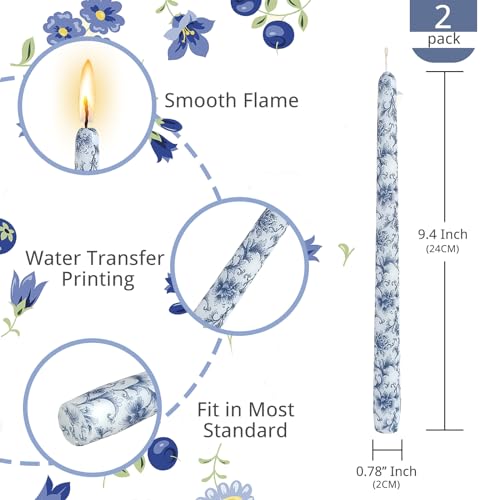 Njaohoo Njao Hoo Candlesticks 10 In Straight Taper Candles Hand Printing Blue And White Candlesticks Tall Tapered Candle Sticks For Home Garden Decor Simple Modern thumb #2
