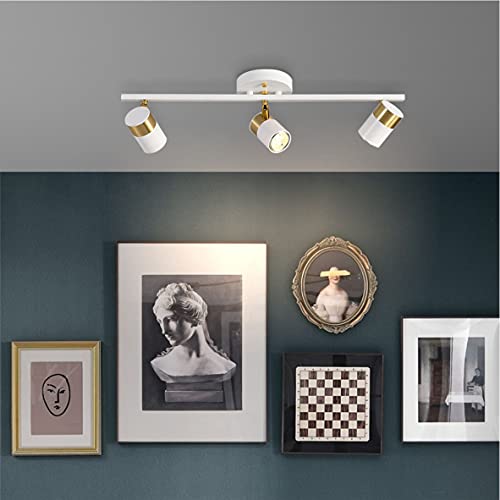 Image of White 3 Lights Track Lighting Fixtures, LED Track Lighting with Rotatable Light Head & GU10 Bulbs, Ceiling Spotlight Fixtures for Farmhouse Garage Basement Shower