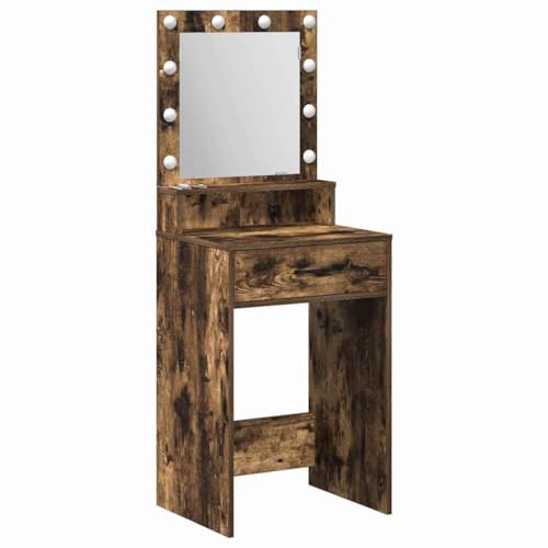 zylophax Tocador de madera de roble ahumado con iluminación LED, mesa cosmética 50 x 41 x 135 cm, mesa de maquillaje con cajones y espejo para dormitorio, vestidor