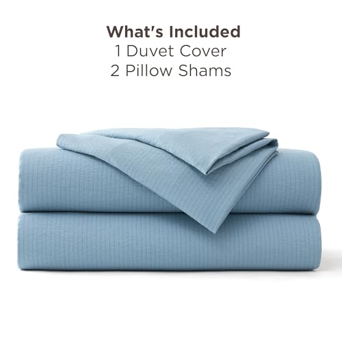 Image of Bedsure Textured Duvet Cover Queen Size - Cotton-Like Polyester Jacquard Duvet Cover Set for All Seasons - 3 Pieces Ultra Soft Bedding Set with 2 Pillow Shams, NO Comforter (Blue, Queen, 90 inchx90 inch)