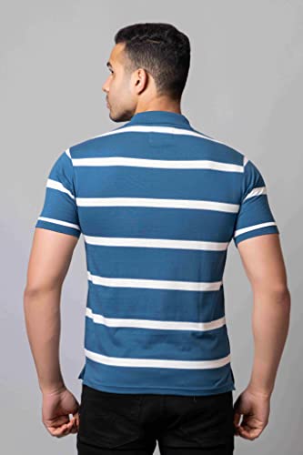 Image of PRORIDERS Half Sleeve Cotton Blend Fabric Collared Regular Fit Men's Polo Striper Tshirt with Pocket for Casual wear