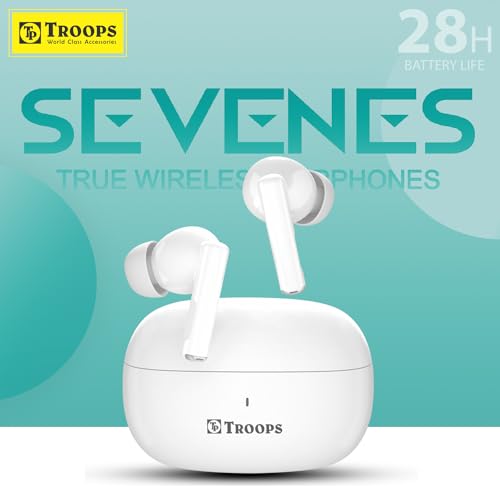 Image of TP TROOPS Buds Truly Wireless Earbuds with 28H of Playtime, Quad Mic with ENC, Instacharge(10 min=200 min), 10mm Driver,Low Latency, BT v5.0