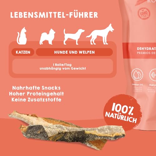 MAIKAI Packung 8 Geräucherte für Hunde Lachshautrollen - Getreidefrei Proteinreich Natürliche Hundeleckerli Kauknochen Alternative Trockenfisch Omega 3 Zahnpflege