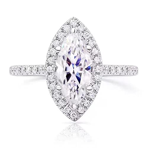 HengSun Jewelry Sparkling Cubic Zirconia Ring in 925 Silver Classic micro-inlaid zircon marquise-shaped women's wedding ring (9),1998-2000T