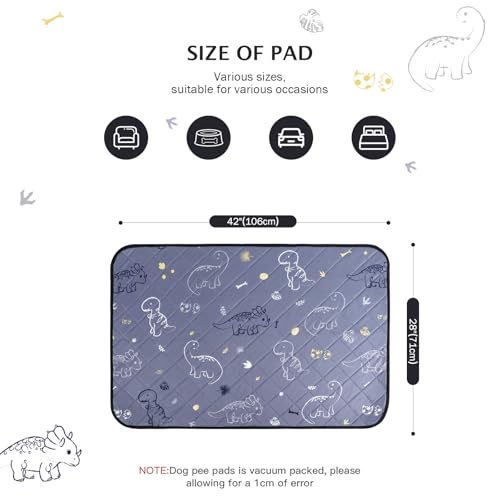 Image of IEUUMLER Washable Pee Pads for Dogs, 2 Pack Non-Slip & Waterproof Pack Whelping Pad, Reusable Washable Puppy Potty Training Pad with Fast Absorbent for Playpen EU007 (Gray Dinosaur, 42 inchX28 inch-2pcs)