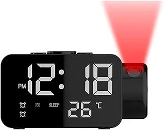 WooDeY wireless charging alarm clock Projector Alarm Clock for Bedroom 180°Projection FM Radio Time LCD Display Temperature Double Alarm Dimming Snooze Function USB Port