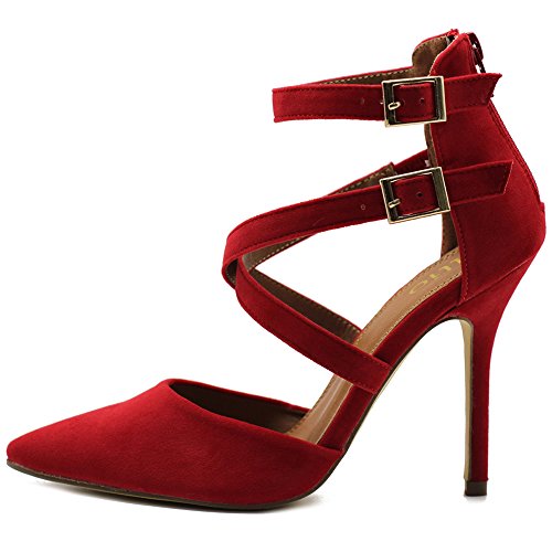 Ollio Women Shoes Cross Strap Back Zipper Stiletto High Heel Faux Suede Pumps4
