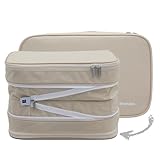 BRANDEN Compression Organizer XX-Large Sandbeige with Double Zippers - Jumbo Space-Saver Bags for Bedding & Clothing, Two-Sided Packing Cube for King/Queen Bedsheet, Pillow, Clothes, and Blankets