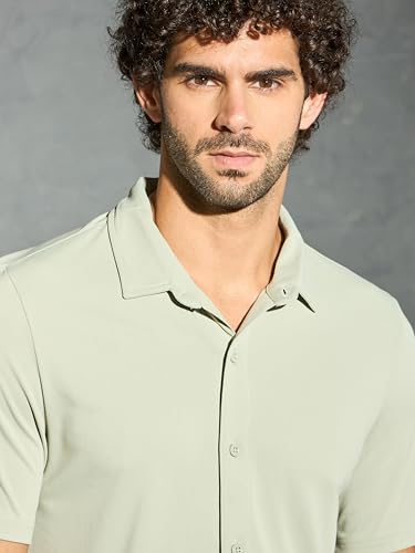 Image of TECHNOSPORT Men's Black Solid Regular Fit Spread Collar Casual Shirt with TECHNOCOOL+