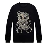 HZCX FASHION Mens Womens Hip Hop Rhinestone Graphic Sweatshirt Crewneck Pullover(Panda Black,Women X-Large)