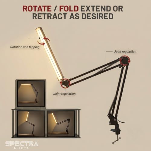 Image of Modern Desklamp with 360 Adjustable arm and clamp, 3 Color Modes & 10 Brightness Level. Eye Caring 12W Table Light - for Office, Study Table, Reading Room, Home