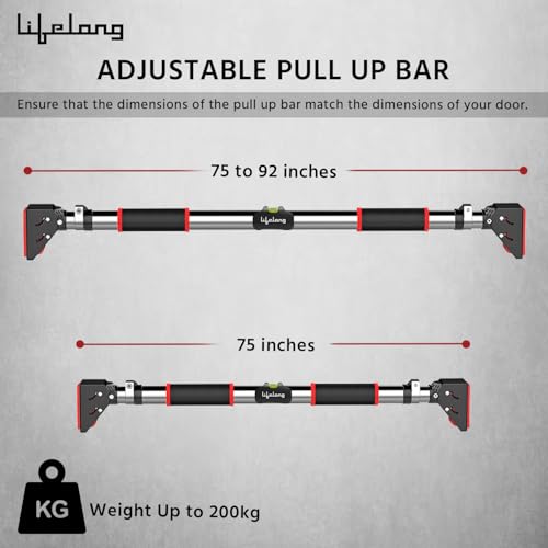 Image of Lifelong Pull Up Bar for Home -Adjustable Rod 75cm to 92cm width, wall mounted without screws -Door Pull up bar to Increase Height -Exercise equipment for Home Gym weight capacity 200Kgs