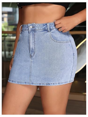 Floerns Women's Plus Size High Waisted Denim Mini Skirt Casual Jean Skirts with Pockets3