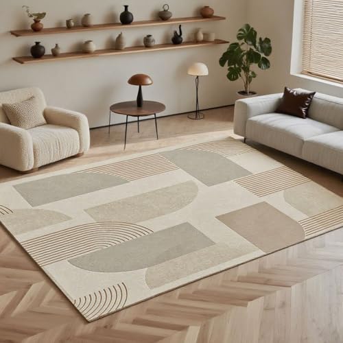WAMBORY Washable Area Rug 120 * 160cm Geometric Soft Low Plie Rugs Non-Slip Stain Resistant Under Table Carpet for Living Room Bedroom Dining Farmhouse Nursery Office Home (Beige 311 x 53)