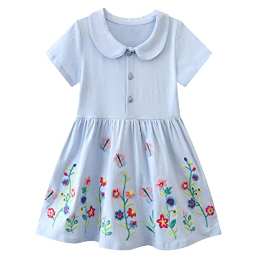 Image of Girls Cotton Long Sleeve Casual Cartoon Appliques Striped Jersey Dresses