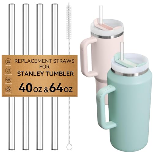 Image of 4 Pcs Straws for Stanley Quencher 40 oz 64 oz Tumbler, 12 inch Extra Long Reusable Straws For Quencher H2. 0 40 oz Cups, Clear Tritan Hard Plastic Straw BPA Free, Also Fit Simple Modern,Owala 40oz Tumbler