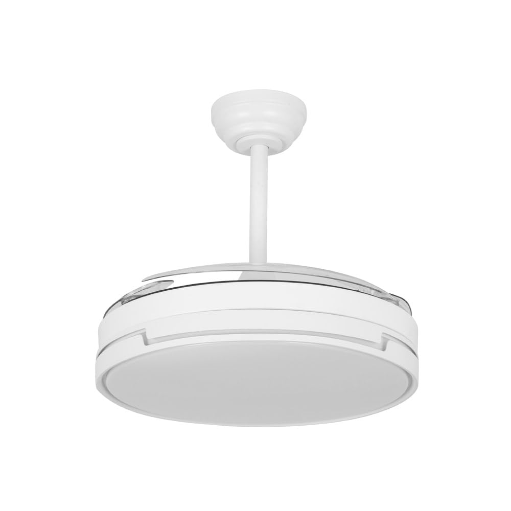 ABRILA - Ventilador DC PAPIRO | Color Blanco con tres Aspas Desplegables | 6 Velocidades Ajustables | 3 Temperaturas de Luz | con Temporizador y Mando a Distancia Incluido