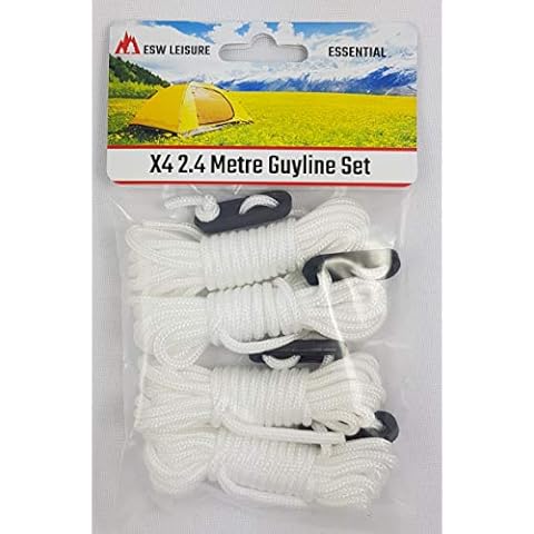 ESW LEISURE Guyline Ropes 6 Pack Tents Awning Camping Strong Lightweight Paracord Guy Rope With Tensioner Guy Lines Fishing Umbrella Shelter Bivvy Caravan Gazebo Tarp (White, 2.4 Metre 6 Pack) Cover