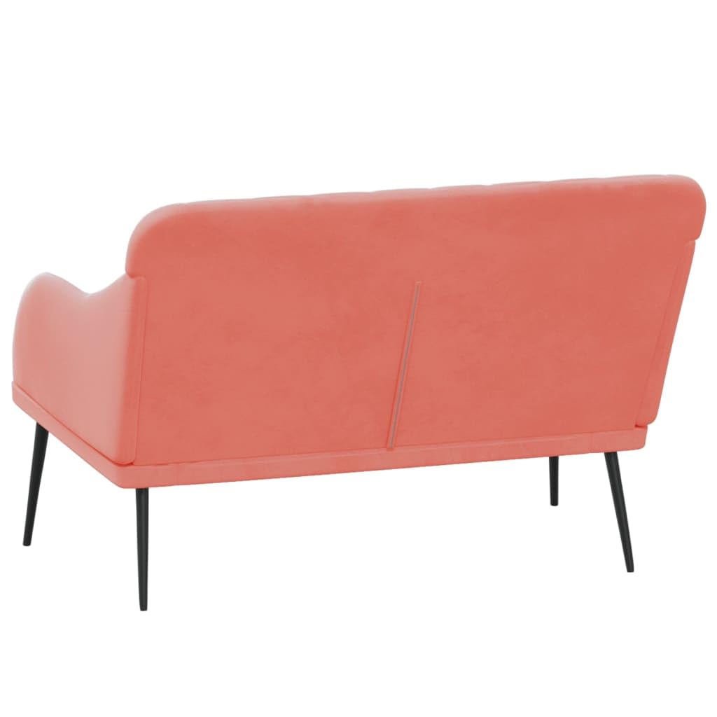 Sitzbank Rosa Samt mit Polster 110x76x80 cm Metallgestell für Wohnzimmer Schlafzimmer Flur mit Rückenlehne und Armlehnen Bequeme Sitzgelegenheit als Bank und Ottomane für Ordnung und Ablage