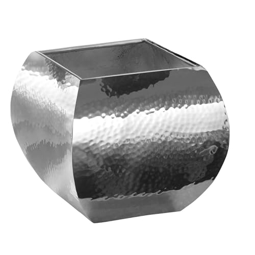 Fink eckiger Edelstahl Übertopf 17x15 cm silbernes gehämmertes Pflanzgefäß