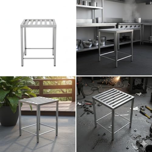 Image of MILAD SAIFIX Sitting Stool for Indoor Or Outdoor | Metal Lightweight | Office & Home | Kitchen & Garden | Heavy Duty | Table (Silver (Slatted))