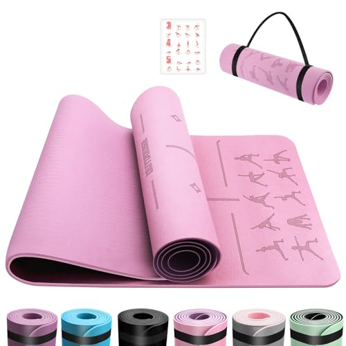 OUTDOUSE Esterilla Yoga,Esterilla Fitness Antideslizante,TPE Colchoneta Gimnasia, para Pilates,Deporte,Gimnasia,Estiramientos, Esterilla Deporte con bandolera 183x61cm