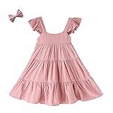 ANATA Flower Girl Spring Dresses Linen Baby Girls Ruffle Solid Color Dresses Sleeveless Birthday Par
