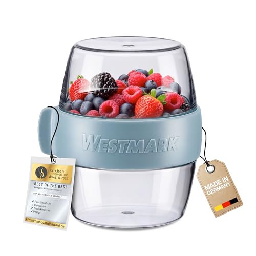 Westmark pocket box mini, prático recipiente para preparar refeições para viagem, ideal para iogurtes, frutas, legumes, aperitivos, 400 ml (2 x 200 ml), sem BPA, azul