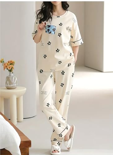 Image of Louis Luxe Womens Korean Night Dress|| Full Pyjama Set || Korean Nightsuit ||Women Nightwear ||Round Neck Full Sleeve Nightsuit || Loungewear || Everyday Nightdress (ND-11)
