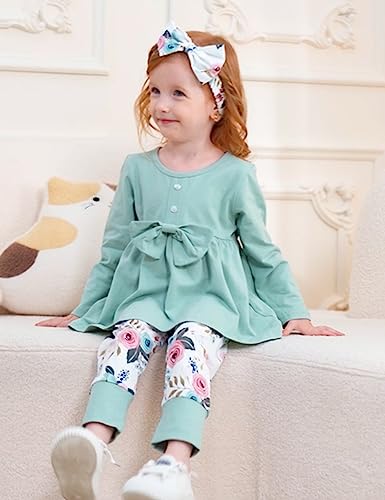 oklady Toddler Baby Girl Clothes Solid Color Ruffle Tops Floral Pants with Headband Fall Winter Cute Girl Outfits3