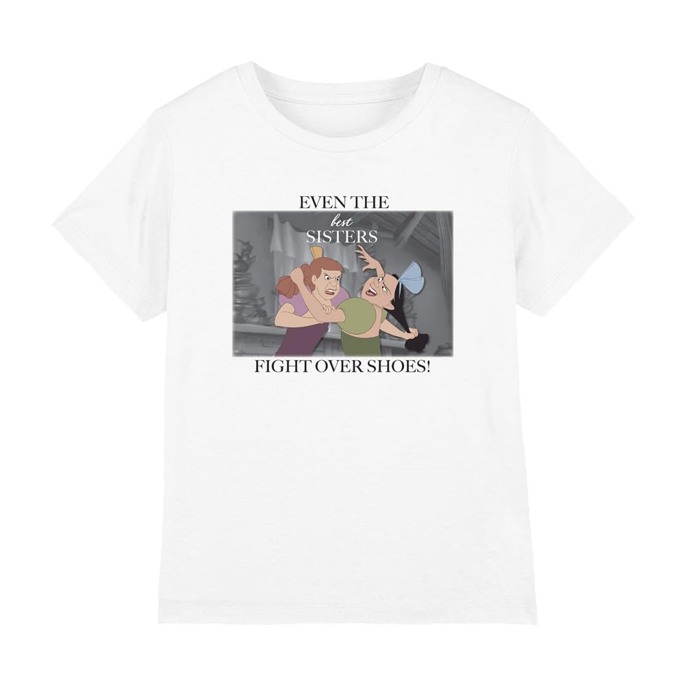 Cinderella Even The Best Sisters with Anastasia and Drizella Girls T Shirt, White, 3-4 Years