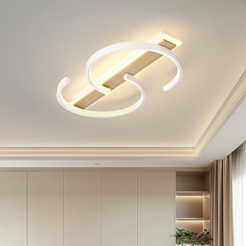 LUOLONG LED Ceiling Light dimmable Ceiling lamp Wood Living Room lamp 35w with Remote Control 2-Ring Circle Bamboo Ceiling Light White Bedroom lamp Study Office Modern LED Ceiling lighting-40cm