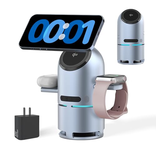 Funtastech 3-In-1 Charging Station for Multiple Devices, Charging Stand with Portable Bulti-in Speaker, Qi2 Certified 30W Fast Wireless Charger for iphone 16/15/14/13/12 Pro Max, Apple Watch & AirPods