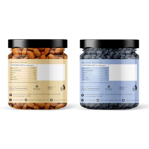 Image of Goshudh Almonds 250g + Black Raisins 250g Combo Pack | Fresh, Tasty & Nutritious, Ideal for Daily Snacking (500gm Combo Pack)