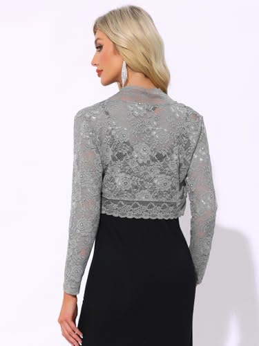 Image of Allegra K Women's Elegant Crop Cardigan Sheer Floral Lace Bolero Shrug Top