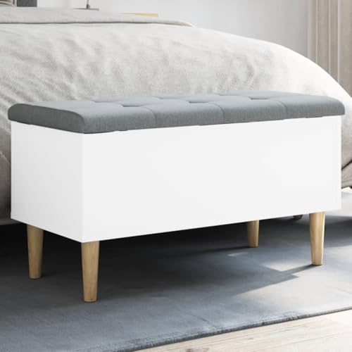 AJJHUUKI Banco de almacenamiento para muebles de exterior, color blanco, 82 x 42 x 46 cm, muebles de madera de ingeniería