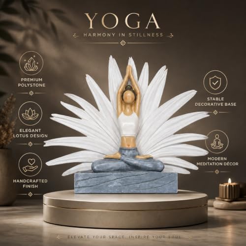 Image of ARMONIA Sukhasana Yoga Lady Showpiece | Premium Polystone YOG Figurine | Spiritual Sculpture for Living Room,Home Decor, Office Desk, Meditation Corner, Yoga Studio & Housewarming Gift | 10 Inches