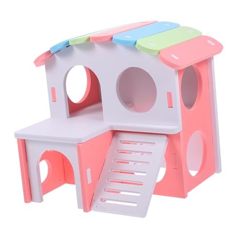 STOBOK ?鼠小動物用二木製ハウス スライド付き 睡眠と遊びにな隠れ家 飼育ケージ用レトロな多機能ハムスターベッド