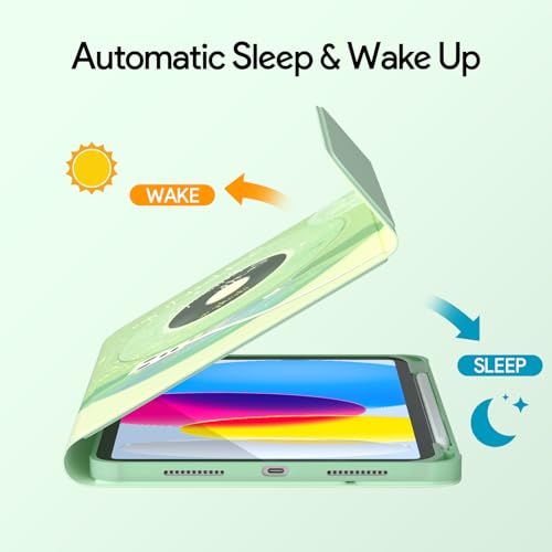 Image of YBING Keyboard Case for iPad 10th Gen 10.9 inch (2022) & 11th Gen (A16, 2025), Bluetooth Wireless Detachable Keyboard with Green Music Painted Patterns, 360 Rotatable Magnetic Case with Pencil Holder