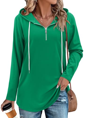 BETTE BOUTIK Womens Quarter Zip Tunic Hoodies Pullover Long Hooded Sweatshirts S-3XL