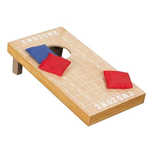 Hey! Play! Tabletop Cornhole – Classic Mini Travel Wood Beanbag Toss Skill Board Game with Football Field Design for Kids and Adults (Single Board)