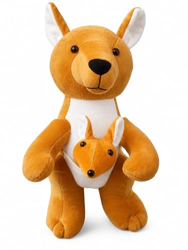 Image of Kangaroo Soft Toy with Baby Joey, Cute Plush Stuffed Animal Toy for Kids, Ultra Soft Cuddly Kangaroo Teddy, Huggable Plush Doll for Boys & Girls, Birthday Gift & Room Decor (35 cm)
